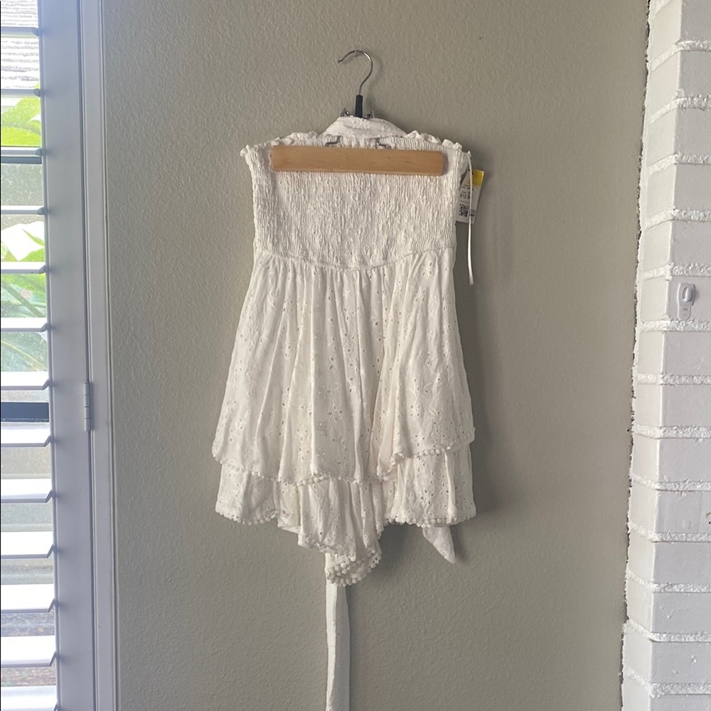 White Strapless Eyelet Romper